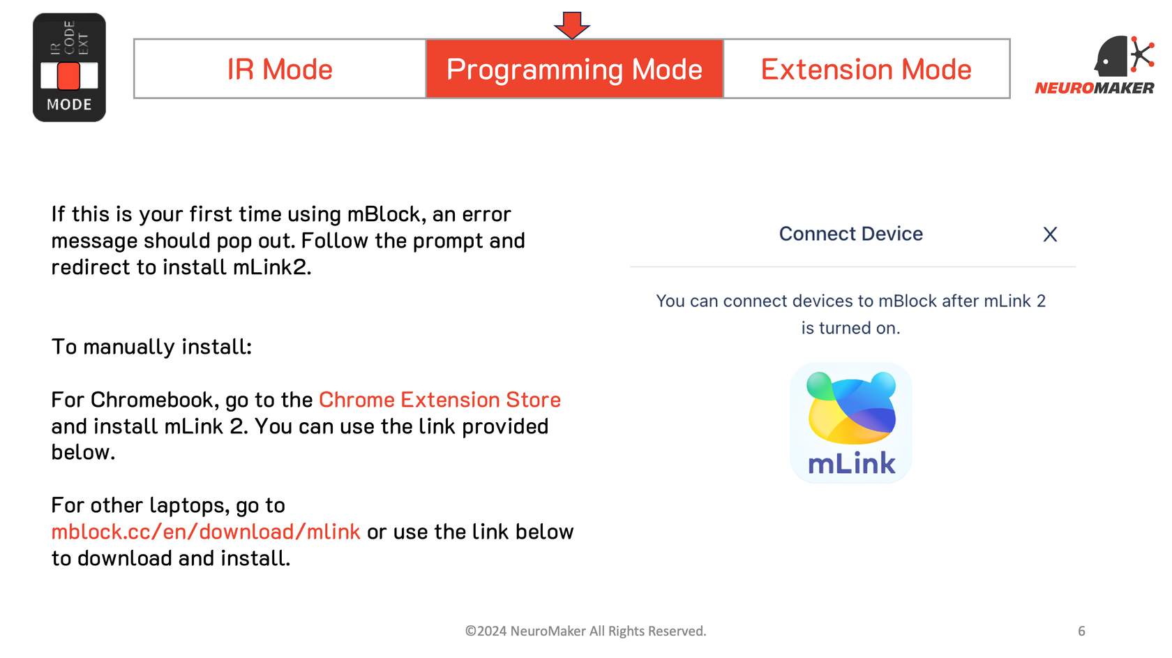 Official NeuroMaker guide showing the mLink 2 download step