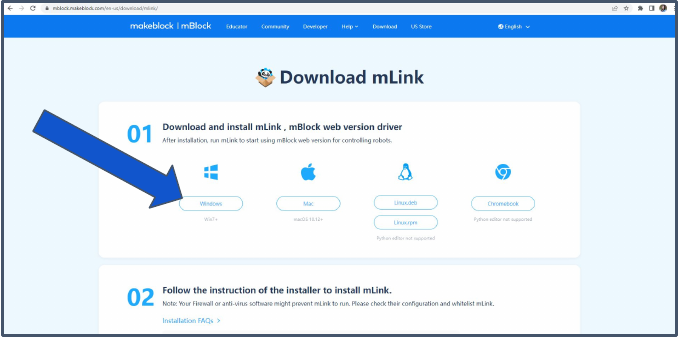 May 2022 NeuroMaker reference showing the Windows mLink download and installation flow